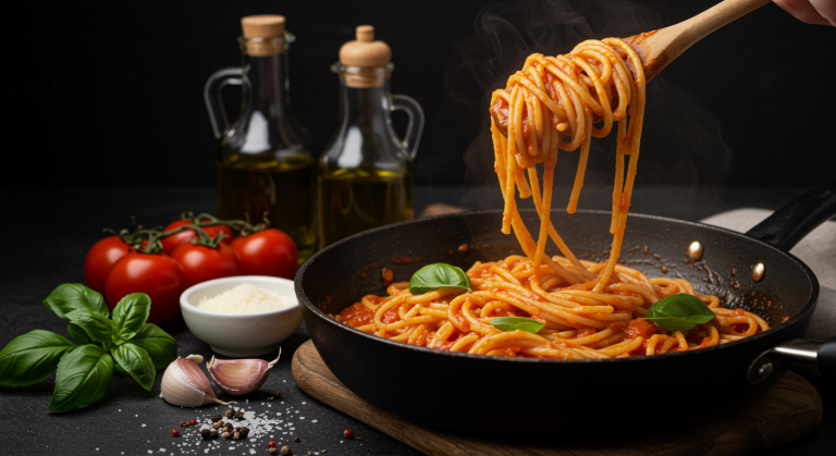 Przepis na domowe spaghetti al dente z sosem pomidorowym – krok po kroku